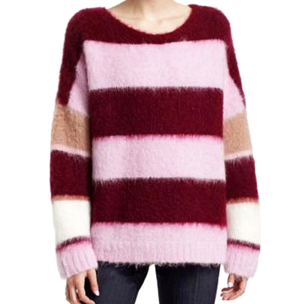 Cinq A Sept Oversized Damiana Mohair Stripe Pullover Sweater XS